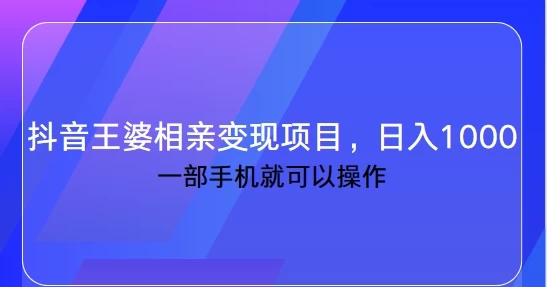 抖音快手王婆相亲变现私域项目，一部手机就可操作，日入1000+ - 首创网