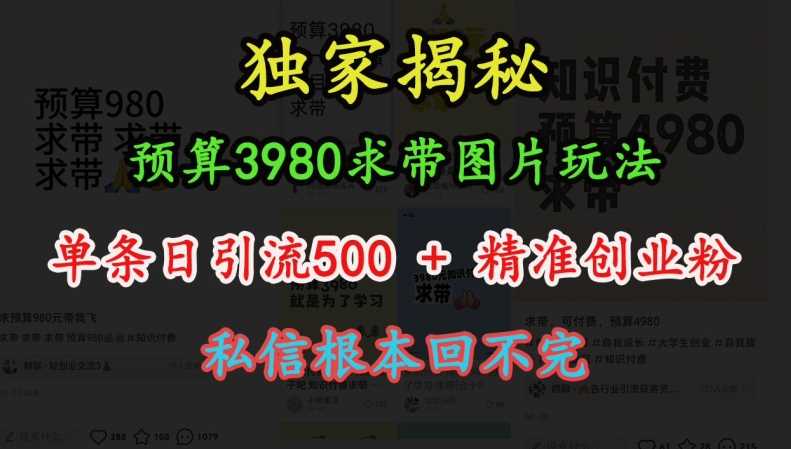 预算3980求带 图片玩法，单条日引流500+精准创业粉，私信根本回不完 - 首创网