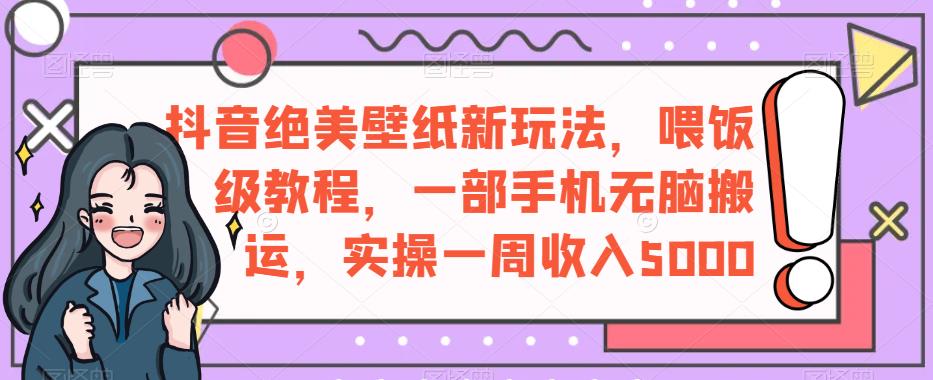 抖音绝美壁纸新玩法，喂饭级教程，一部手机无脑搬运，实操一周收入5000【揭秘】 - 首创网