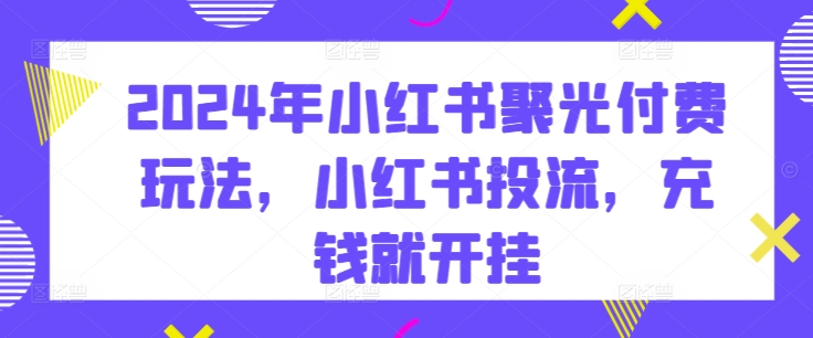 2024年小红书聚光付费玩法，小红书投流，充钱就开挂 - 首创网