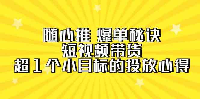 随心推爆单秘诀，短视频带货-超1个小目标的投放心得（7节视频课） - 首创网