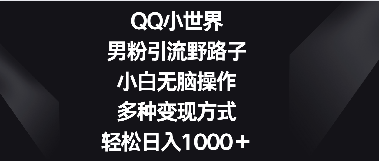 QQ小世界男粉引流野路子，小白无脑操作，多种变现方式轻松日入1000＋ - 首创网