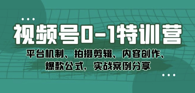 视频号0-1特训营：平台机制、拍摄剪辑、内容创作、爆款公式，实战案例分享 - 首创网