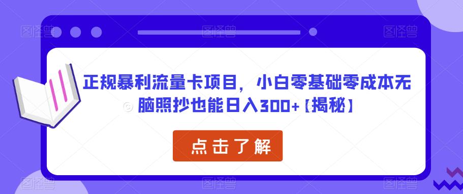 正规暴利流量卡项目，小白零基础零成本无脑照抄也能日入300+【揭秘】 - 首创网