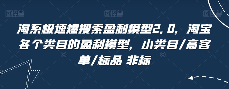 淘系极速爆搜索盈利模型2.0，淘宝各个类目的盈利模型，小类目/高客单/标品 非标 - 首创网