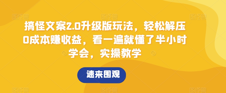 搞怪文案2.0升级版玩法，轻松解压0成本赚收益，看一遍就懂了半小时学会，实操教学【揭秘】 - 首创网