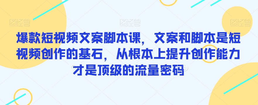 爆款短视频文案脚本课，文案和脚本是短视频创作的基石，从根本上提升创作能力才是顶级的流量密码 - 首创网