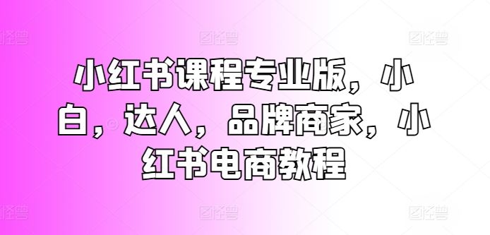 小红书课程专业版，小白，达人，品牌商家，小红书电商教程 - 首创网