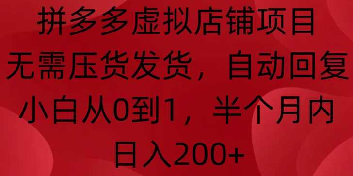 拼多多虚拟店铺项目，无需压货发货，自动回复，小白从0到1，半个月内日入200+【揭秘】 - 首创网