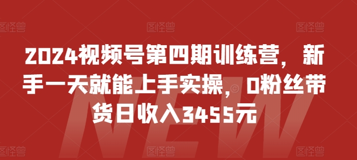 2024视频号第四期训练营，新手一天就能上手实操，0粉丝带货日收入3455元 - 首创网