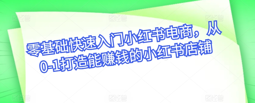 零基础快速入门小红书电商，从0-1打造能赚钱的小红书店铺 - 首创网