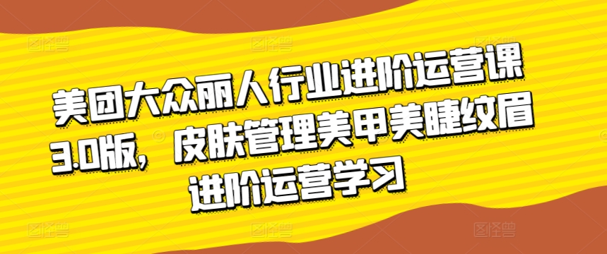 美团大众丽人行业进阶运营课3.0版，皮肤管理美甲美睫纹眉进阶运营学习 - 首创网