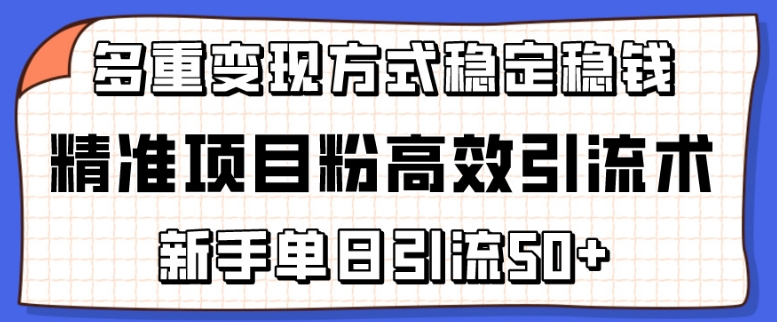 精准项目粉高效引流术，新手单日引流50+，多重变现方式稳定赚钱 - 首创网