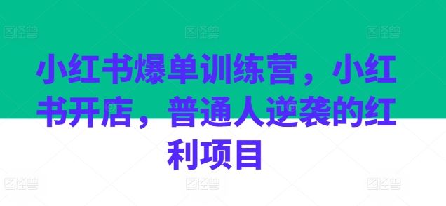 小红书爆单训练营，小红书开店，普通人逆袭的红利项目 - 首创网