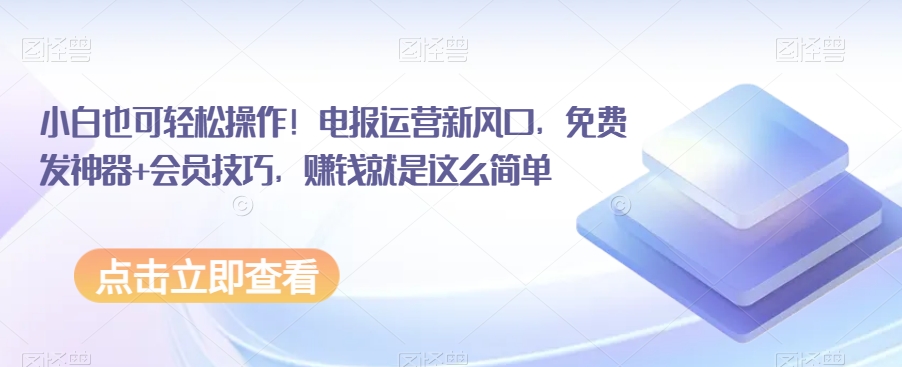 小白也可轻松操作！电报运营新风口，免费发神器+会员技巧，赚钱就是这么简单 - 首创网