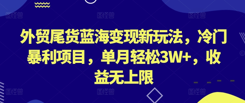 外贸尾货蓝海变现新玩法，冷门暴利项目，单月轻松3W+，收益无上限 - 首创网