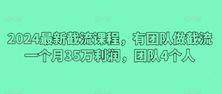 2024最新截流课程，有团队做截流一个月35万利润，团队4个人 - 首创网