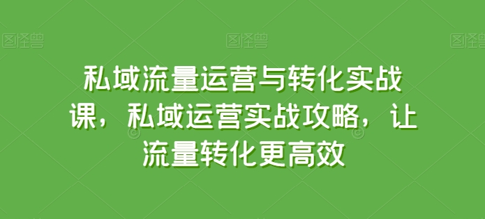 私域流量运营与转化实战课，私域运营实战攻略，让流量转化更高效 - 首创网