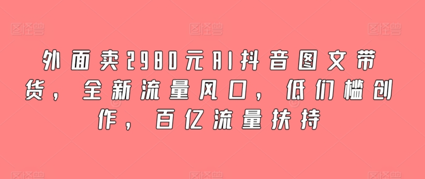 外面卖2980元AI抖音图文带货，全新流量风口，低们槛创作，百亿流量扶持 - 首创网