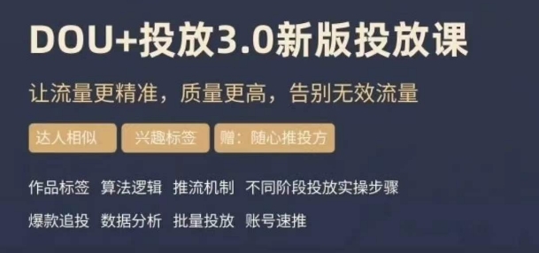 dou+豆荚投放实操课3.0新版，让流量更精准，质量更高，告别无效流量 - 首创网