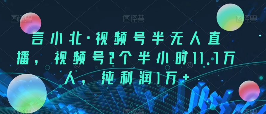 言小北·视频号半无人直播，视频号2个半小时11.7万人，纯利润1万+ - 首创网