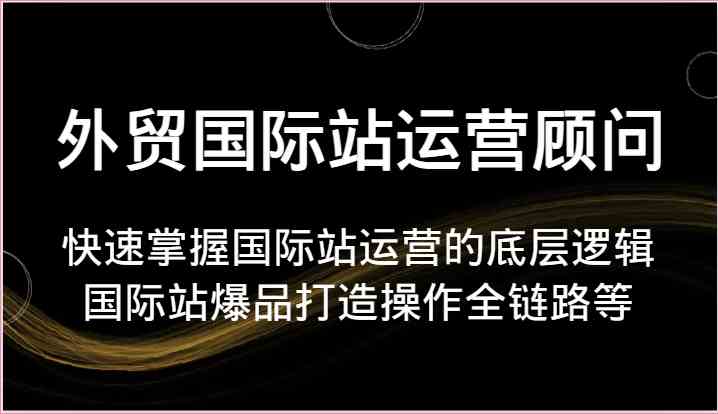 外贸国际站运营顾问-快速掌握国际站运营的底层逻辑，国际站爆品打造操作全链路等 - 首创网