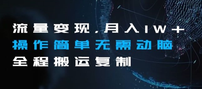 流量变现，月入1W+操作简单无需动脑全程搬运复制【揭秘】 - 首创网