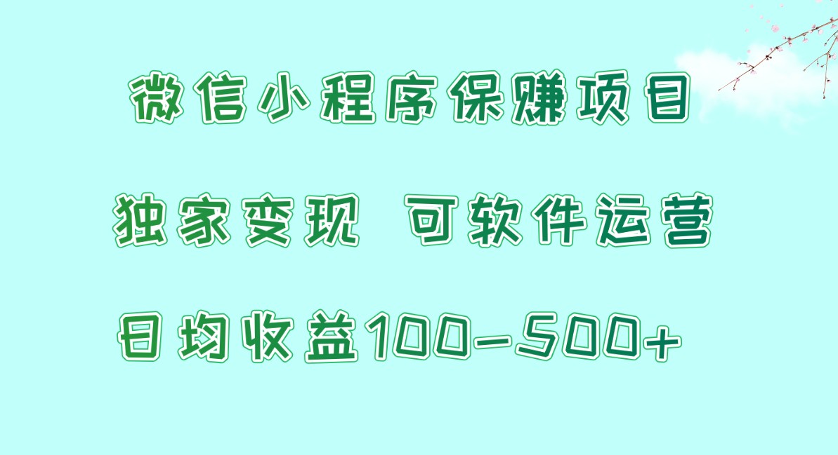 微信小程序保赚项目，日均收益100~500+，独家变现，可软件运营 - 首创网