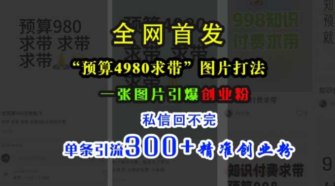 小红书“预算4980带我飞”图片打法，一张图片引爆创业粉，私信回不完，单条引流300+精准创业粉 - 首创网