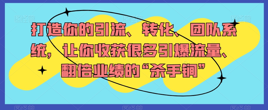 打造你的引流、转化、团队系统，让你收获很多引爆流量、翻倍业绩的“杀手锏” - 首创网