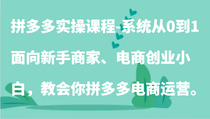 拼多多实操课程-系统从0到1，面向新手商家、电商创业小白，教会你拼多多电商运营。 - 首创网