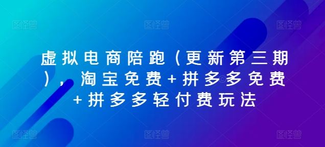 虚拟电商陪跑(更新第三期)，淘宝免费+拼多多免费+拼多多轻付费玩法 - 首创网