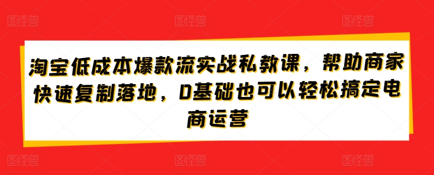 淘宝低成本爆款流实战私教课，帮助商家快速复制落地，0基础也可以轻松搞定电商运营 - 首创网