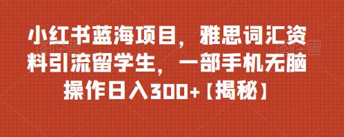 小红书蓝海项目，雅思词汇资料引流留学生，一部手机无脑操作日入300+【揭秘】 - 首创网