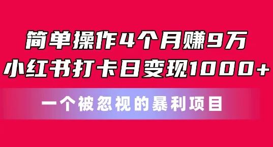 简单操作4个月赚9w，小红书打卡日变现1k，一个被忽视的暴力项目【揭秘】 - 首创网