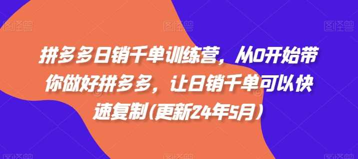 拼多多日销千单训练营，从0开始带你做好拼多多，让日销千单可以快速复制(更新24年11月) - 首创网