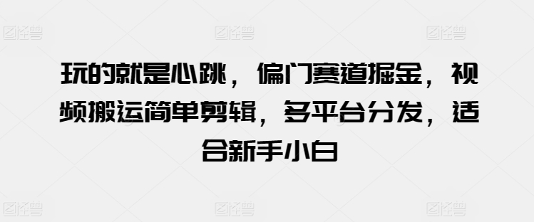 玩的就是心跳，偏门赛道掘金，视频搬运简单剪辑，多平台分发，适合新手小白 - 首创网