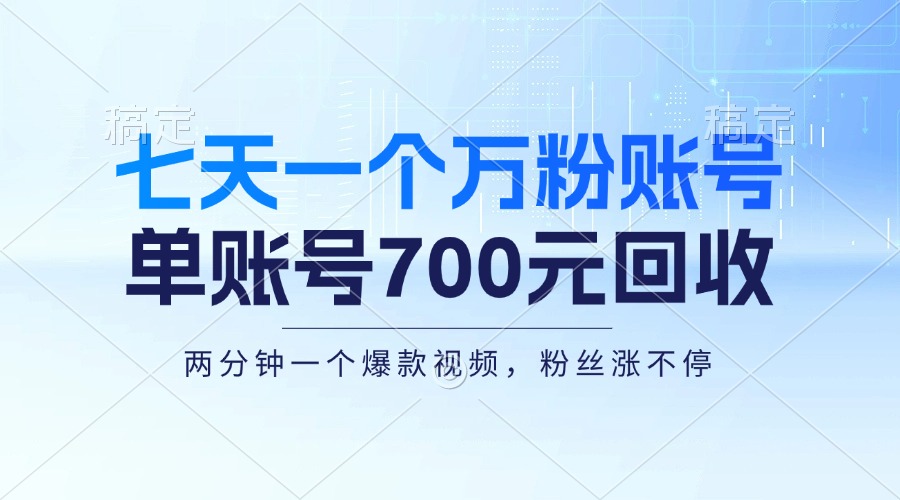 （13062期）七天一个万粉账号，新手小白秒上手，单账号回收700元，轻松月入三万＋ - 首创网