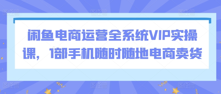 闲鱼电商运营全系统VIP实操课，1部手机随时随地电商卖货 - 首创网