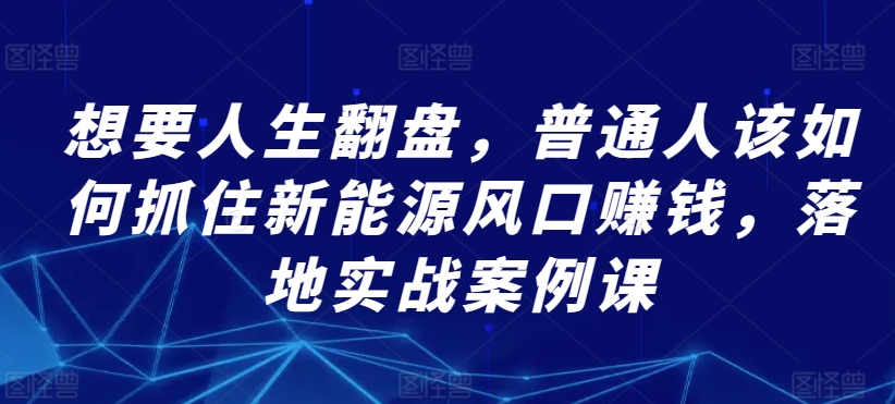 想要人生翻盘，普通人该如何抓住新能源风口赚钱，落地实战案例课 - 首创网