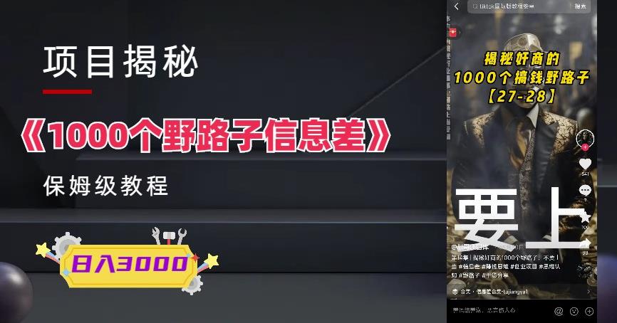 1000个野路子信息差保姆式教程-单日变现3000+的玩法解密 - 首创网