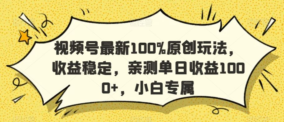 视频号最新100%原创玩法，收益稳定，亲测单日收益1000+，小白专属【揭秘】 - 首创网