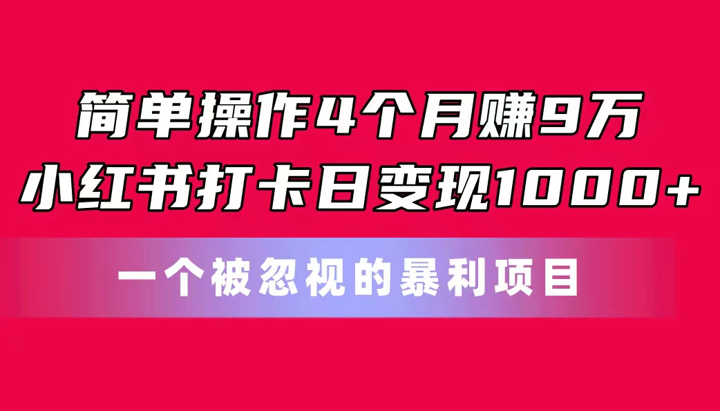 （11048期）简单操作4个月赚9万！小红书打卡日变现1000+！一个被忽视的暴力项目 - 首创网