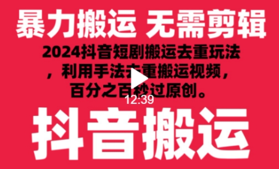 2024最新抖音搬运技术，抖音短剧视频去重，手法搬运，利用工具去重，达到秒过原创的效果 - 首创网