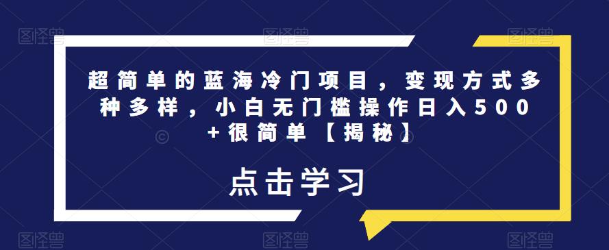 超简单的蓝海冷门项目，变现方式多种多样，小白无门槛操作日入500+很简单【揭秘】 - 首创网