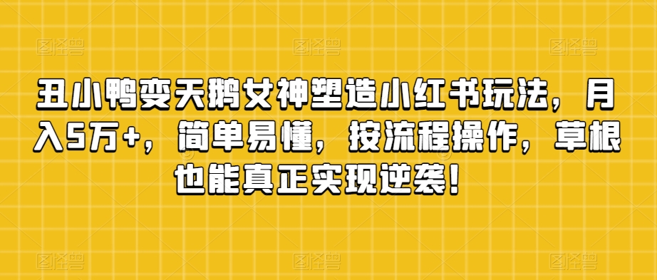 丑小鸭变天鹅女神塑造小红书玩法，月入5万+，简单易懂，按流程操作，草根也能真正实现逆袭！ - 首创网