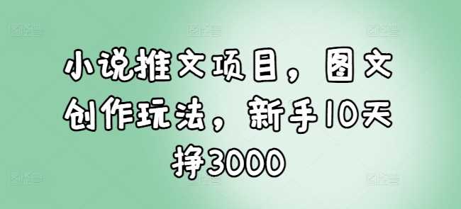 小说推文项目，图文创作玩法，新手10天挣3000 - 首创网