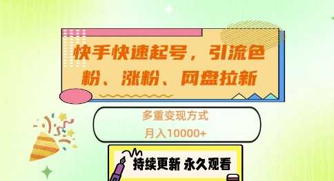 快手快速起号，引流s粉、涨粉、网盘拉新多重变现方式，月入1w【揭秘】 - 首创网