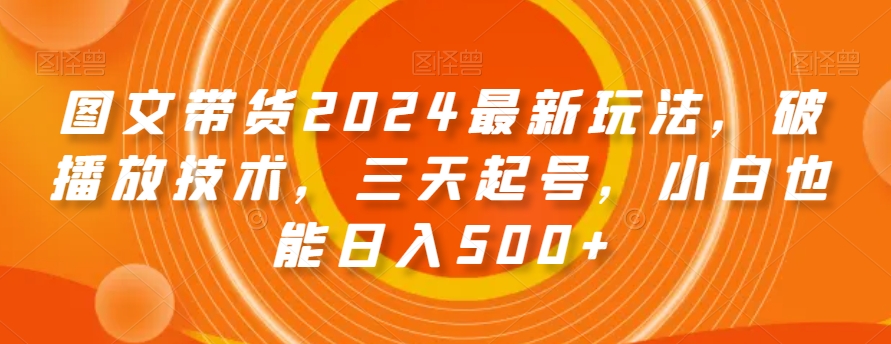 图文带货2024最新玩法，破播放技术，三天起号，小白也能日入500+【揭秘】 - 首创网