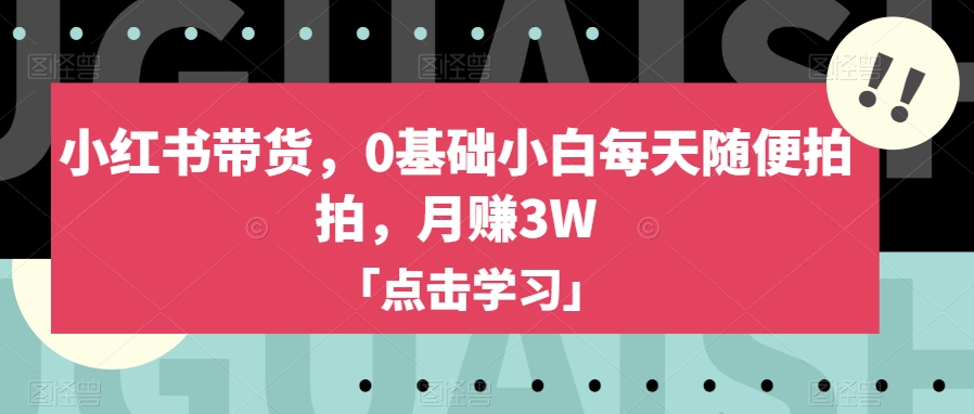 小红书带货，0基础小白每天随便拍拍，月赚3W【揭秘】 - 首创网